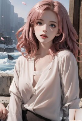 Belleza generada por IA ~ chica de pelo rosa
