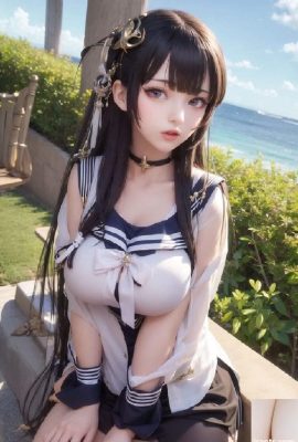 Magníficas imágenes generadas por IA de una colegiala japonesa de grandes pechos con uniformes sexys