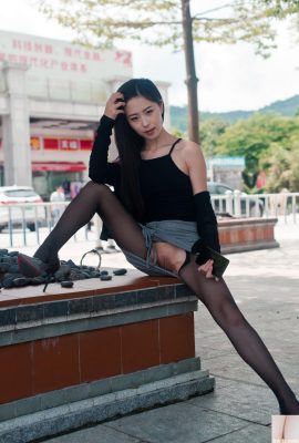 (Colección en línea) Modelo XiuRen-Xiao Ziyi Alice «Vestido gris seda negro» (Parte 2) (83P)