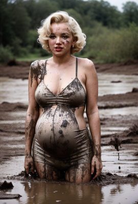 Marilyn embarazada en el barro (generada por IA)