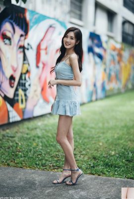 (Hermosas piernas extra) Hermosa modelo de patas largas Zhang Yun en falda corta azul, tacones altos, hermosas piernas (53p)